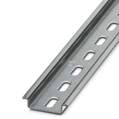 Phoenix Contact NS35 Standard DIN Rail; NS 35/ 7.5 ZN PERF 2000MM; Perforated; Zinc-Plated Steel; 2m Length; Silver